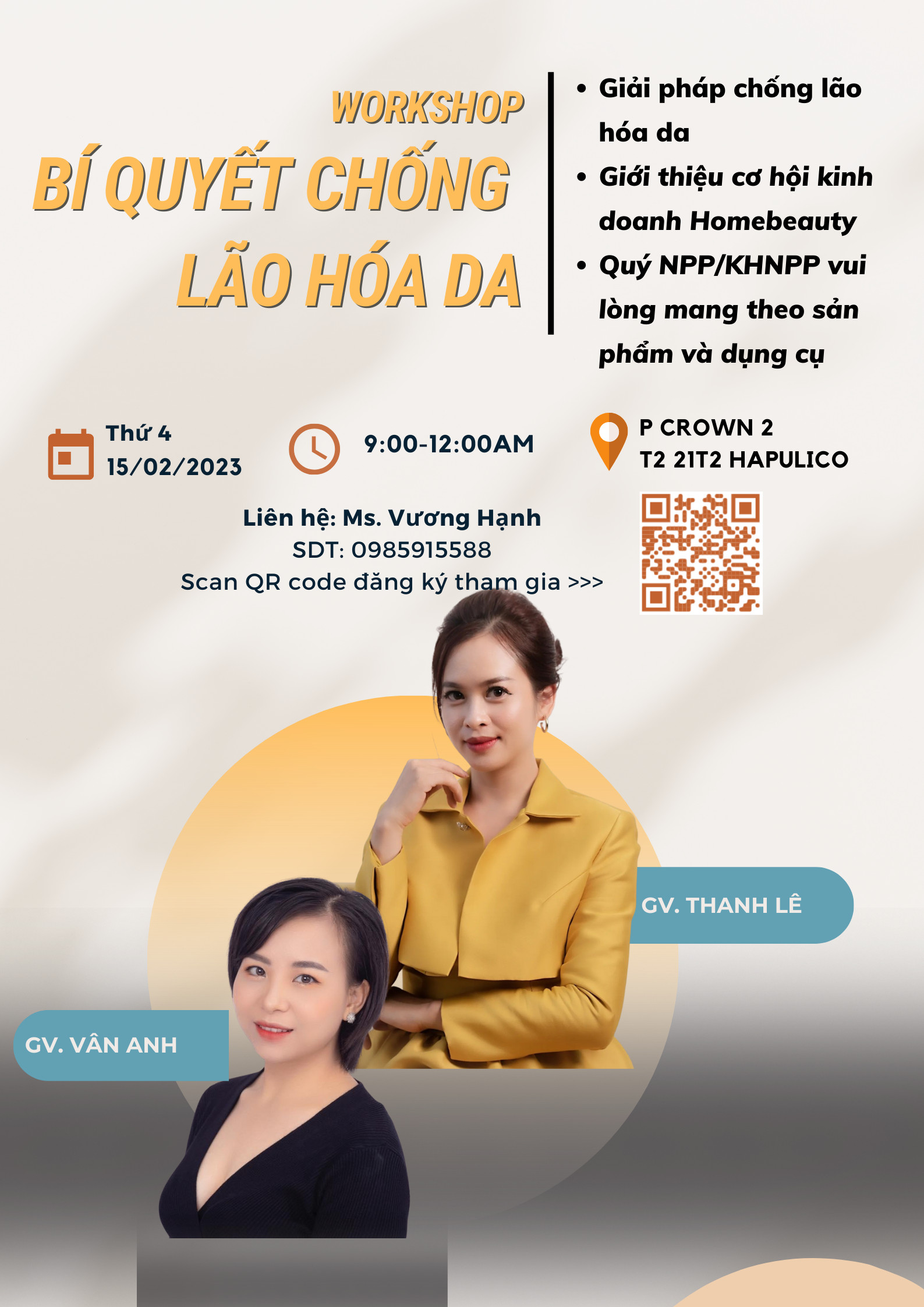 WORKSHOP “BÍ QUYẾT CHỐNG LÃO HÓA DA” 15/2/2023